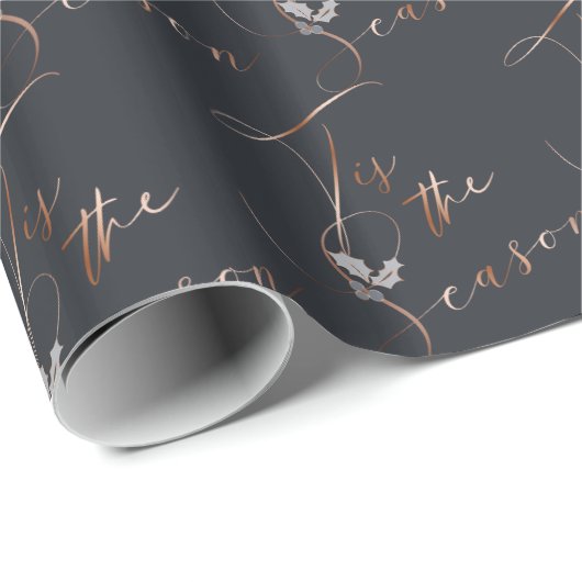 Koper en Donkerblauw Dit is het seizoen en Holly Cadeaupapier (Rol Hoek)