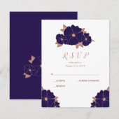 Koper en donkerblauw moderne bruiloft RSVP Kaartje (Voorkant / Achterkant)