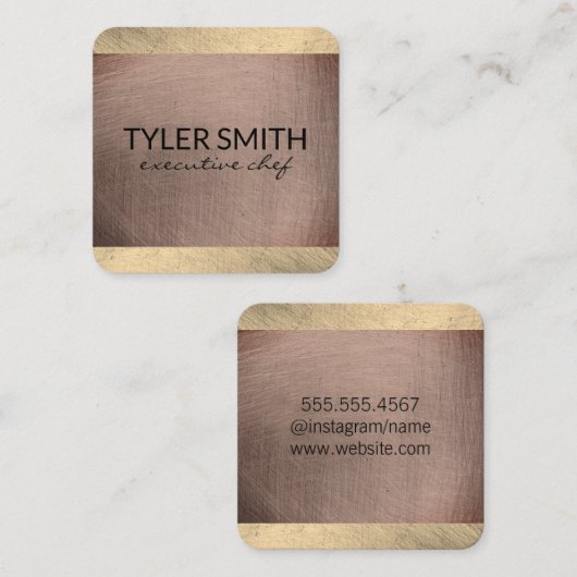 Koper en Goud Metallic (Faux) Vierkante Visitekaartje (Voorkant / Achterkant)