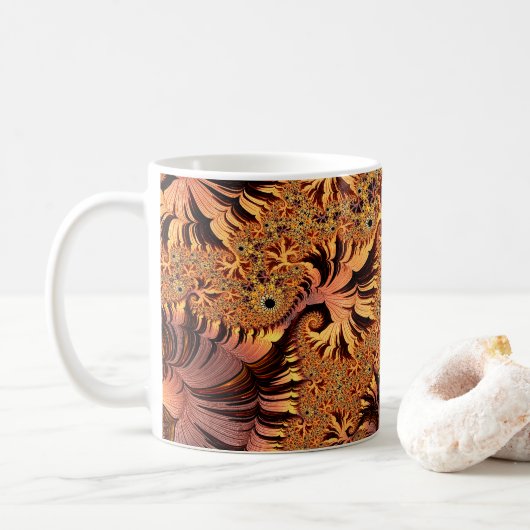 Koper en goudherfst gekleurde bladeren Fractal Art Koffiemok (Met donut)
