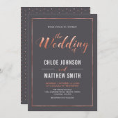 Koper en grijs | Eenvoudig modern Typografie Wedde Kaart (Voorkant / Achterkant)