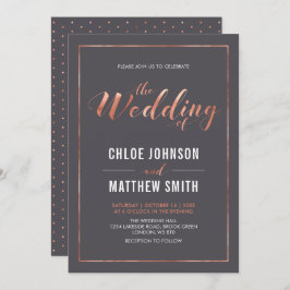 Koper en grijs | Eenvoudig modern Typografie Wedde Kaart