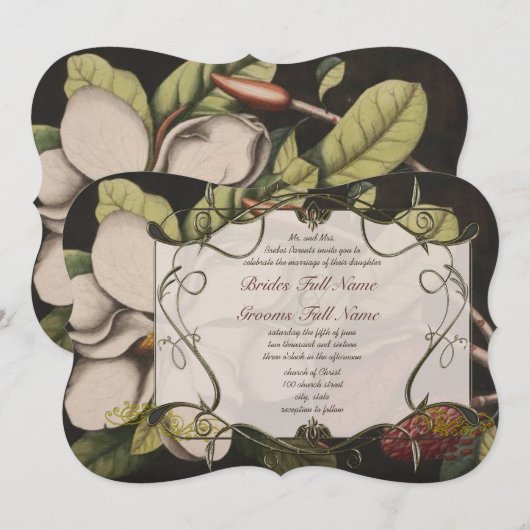 Koper en Ivory Magnolia Geenery Wedding Invites Kaart (Voorkant / Achterkant)