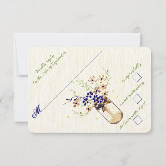 Koper en marine Wilde Flower Mason Jar RSVP Kaartje (Voorkant)