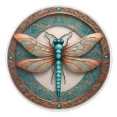 Koper en Turquois Dragonfly Keramische Knop (Voorkant)