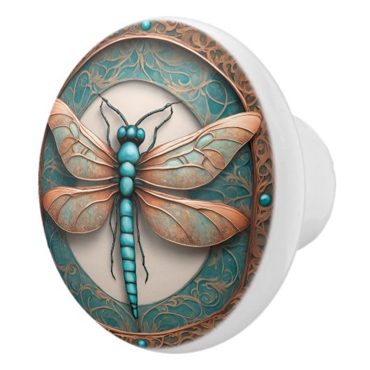 Koper en Turquois Dragonfly Keramische Knop (Rechts)