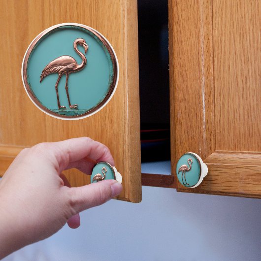 Koper en turquois flamingo keramische knop