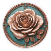 Koper en turquois Roos Keramische Knop (Voorkant)