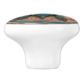 Koper en Turquois Zee Turtle Keramische Knop (Zijkant)