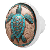 Koper en Turquois Zee Turtle Keramische Knop (Rechts)