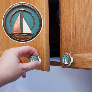 Koper en turquois zeilboot keramische knop