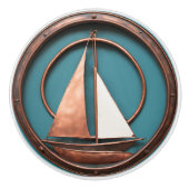 Koper en turquois zeilboot keramische knop (Voorkant)