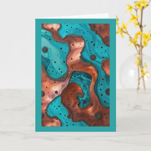 Koper en turquoise Abstract blanco Kaart (Gele Bloem)