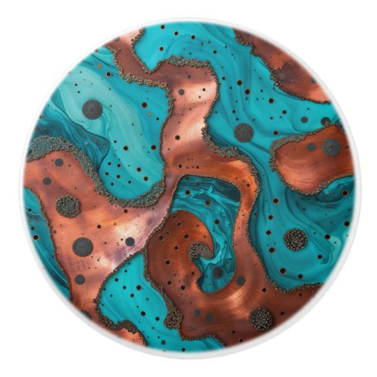 Koper en turquoise Abstract Keramische Knop (Voorkant)