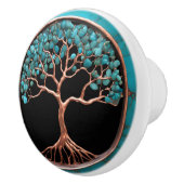 Koper en turquoise boom op zwart keramische knop (Rechts)