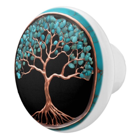 Koper en turquoise boom op zwart keramische knop (Rechts)