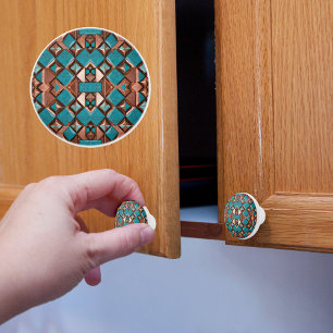 Koper en turquoise diamant mozaïek keramische knop