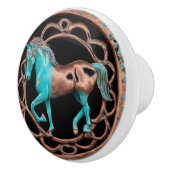 Koper en turquoise paard op zwart keramische knop (Rechts)