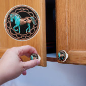 Koper en turquoise paard op zwart keramische knop