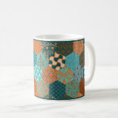 Koper en Turquoise Patchwork-Look Koffie Mok (Voorkant rechts)