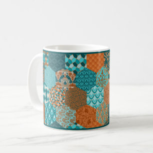 Koper en Turquoise Patchwork-Look Koffie Mok