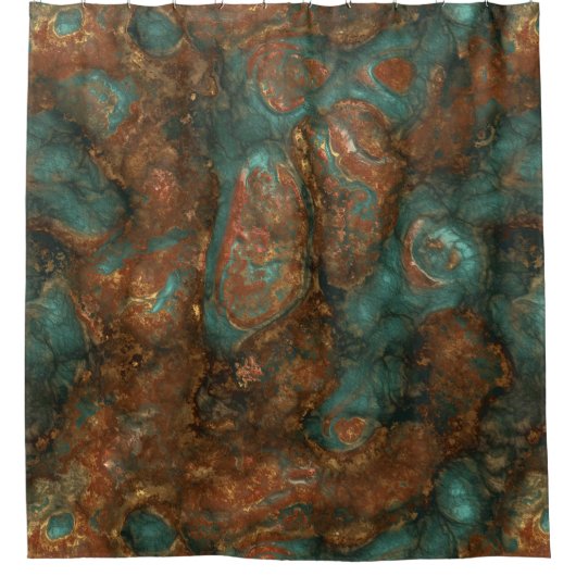 Koper en Turquoise Stone Abstract Douchegordijn (Voorkant)
