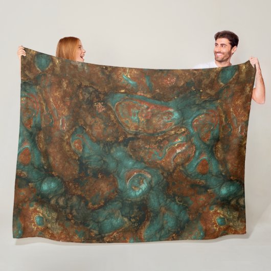 Koper en Turquoise Stone Abstract Fleece Deken (In situ)