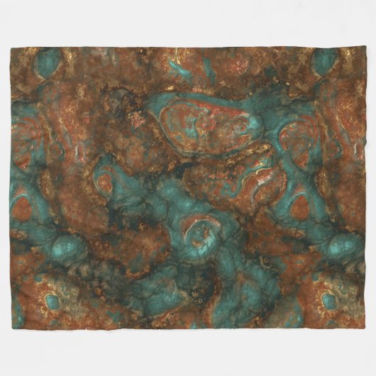 Koper en Turquoise Stone Abstract Fleece Deken (Voorkant (Horizontaal))
