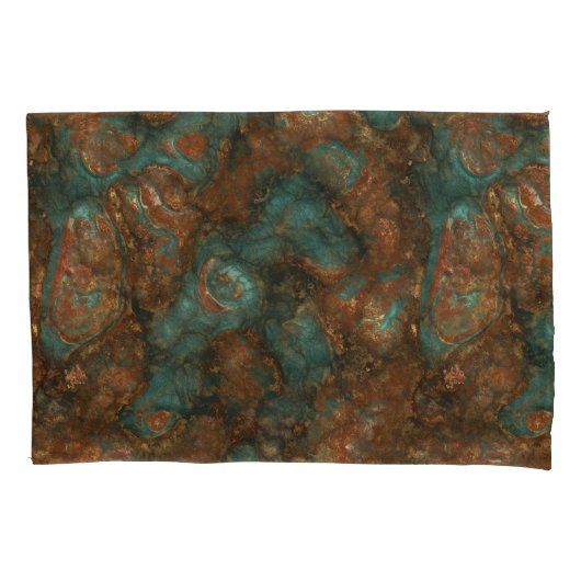 Koper en Turquoise Stone Abstract Kussensloop (Voorkant-Links)
