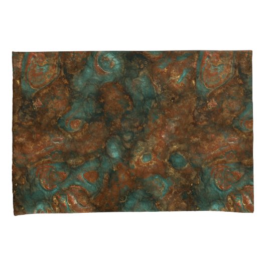 Koper en Turquoise Stone Abstract Kussensloop (Voorkant-Rechts)