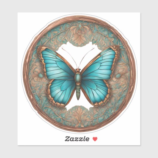 Koper en turquoise vlinder sticker (Vel)