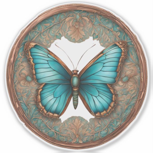 Koper en turquoise vlinder sticker (Voorkant)
