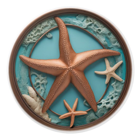 Koper en turquoise zeester keramische knop (Voorkant)