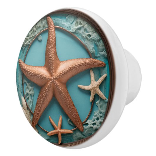 Koper en turquoise zeester keramische knop (Rechts)