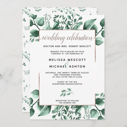 Koper en Waterverf groene bladeren Kaart (Voorkant / Achterkant)