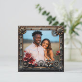 Koper en Zilver Metalen Steampunk Wedding Kaart (Staand voorkant)