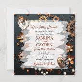 Koper en Zilver Metalen Steampunk Wedding Kaart (Achterkant)