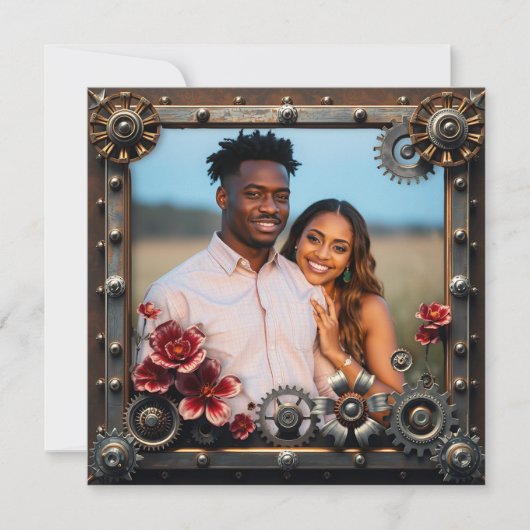 Koper en Zilver Metalen Steampunk Wedding Kaart (Voorkant)