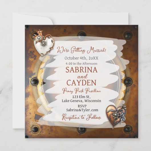 Koper en zilver Steampunk bruiloft uitnodiging (Achterkant)