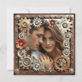 Koper en zilver Steampunk bruiloft uitnodiging (Voorkant)