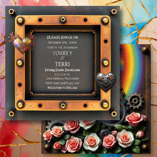 Koper en zilver Steampunk LGBTQ Wedding Kaart
