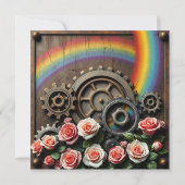 Koper en zilver Steampunk LGBTQ Wedding Kaart (Achterkant)