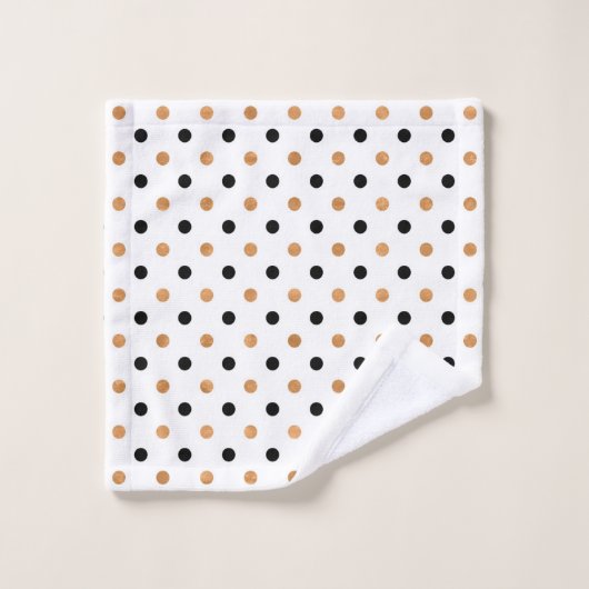 Koper en zwart stippen patroon op wit bad handdoek (Wasdoekje)