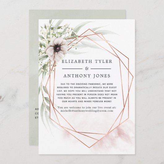 Koper Eucalyptus Geometrische Gereduceerde Gastlij Aankondiging (Voorkant / Achterkant)