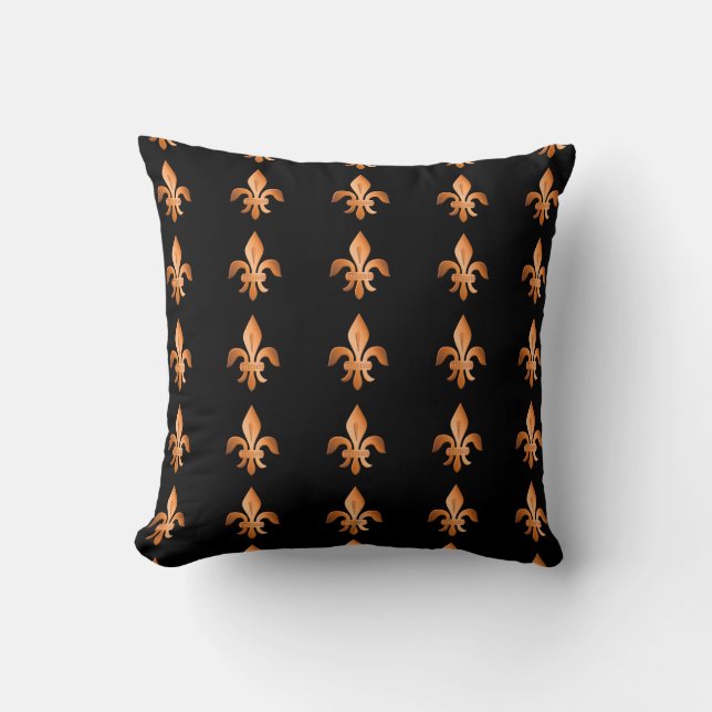 Koper Fleur-de-lis op zwart Kussen (Voorkant)