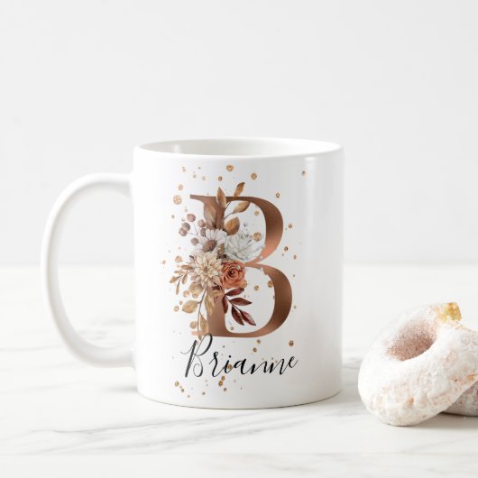 Koper Floral Letter B Monogram koffie Mok (Met donut)