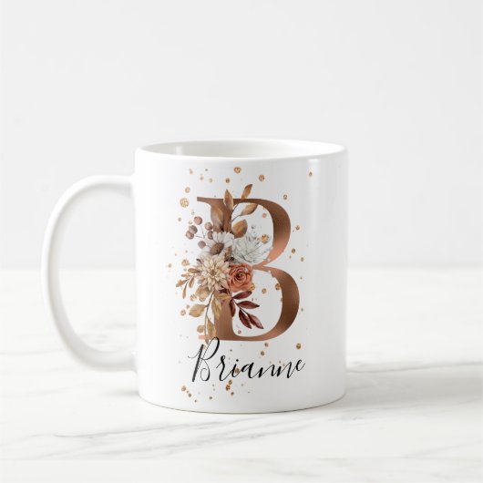 Koper Floral Letter B Monogram koffie Mok (Links)