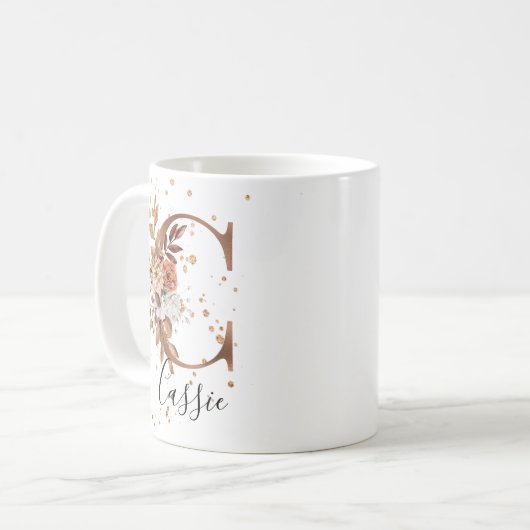 Koper Floral Letter C Monogram Coffee Mok (Voorkant links)