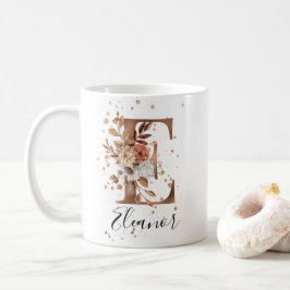 Koper Floral Letter E Monogram Coffee Mok