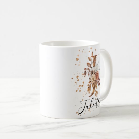Koper Floral Letter J Monogram Coffee Mok (Voorkant rechts)